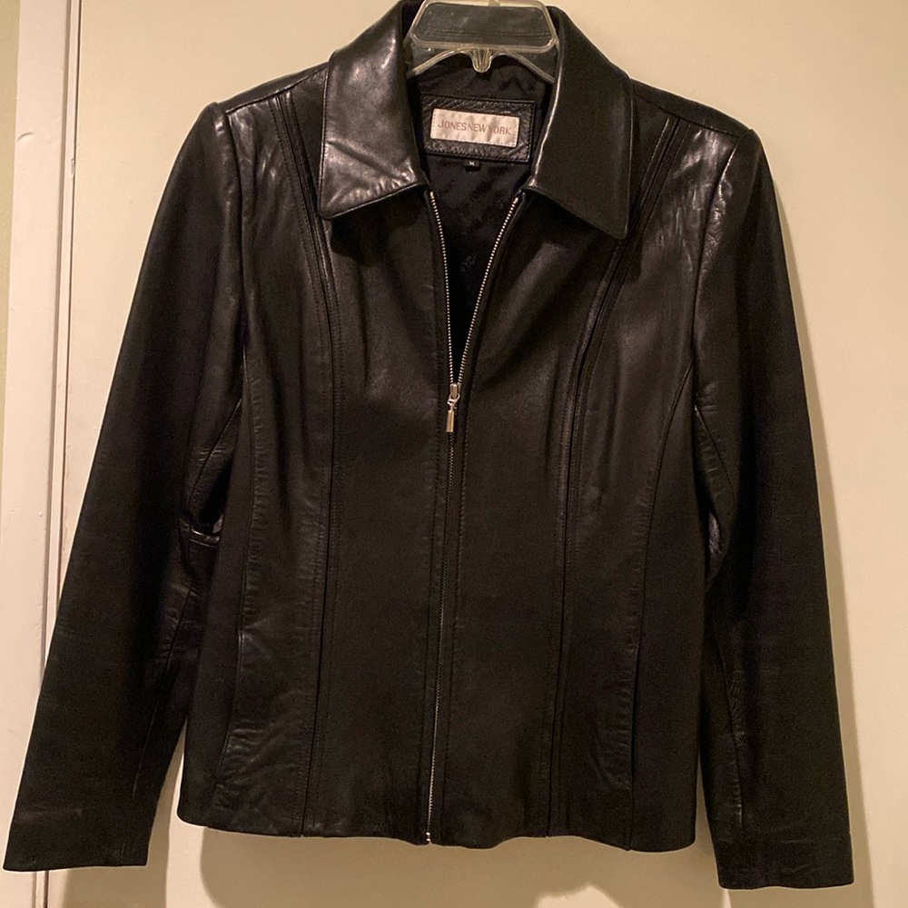 JONES NEW YORK ▪︎ Women's Genuine Leather Jacket in Black, Size Medium
